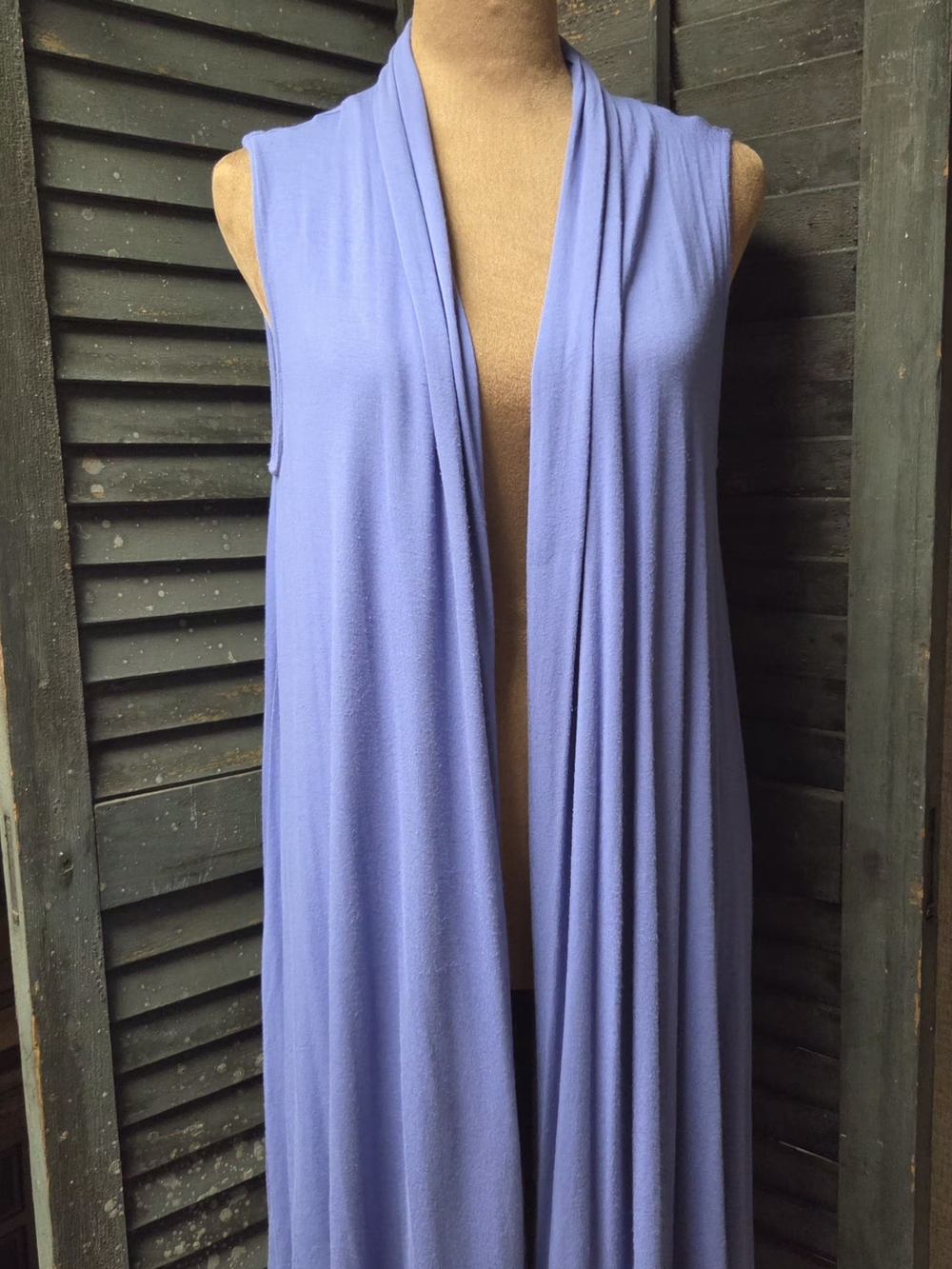 Sleeveless Open-Front Draped Poncho in Periwinkle